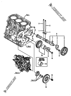  Двигатель Yanmar 3TNV88-BDHK, узел -  Распредвал и приводная шестерня 