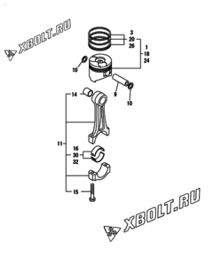  Двигатель Yanmar L100N6-MMA2, узел -  Поршень и шатун 