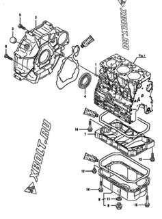  Двигатель Yanmar 3TNV76-NTA, узел -  Маховик с кожухом и масляным картером 