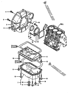  Двигатель Yanmar 3TNV88-ZPHB, узел -  Маховик с кожухом и масляным картером 