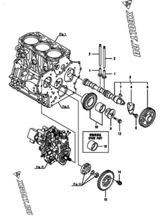 Двигатель Yanmar 3TNV88-ZPHB, узел -  Распредвал и приводная шестерня 