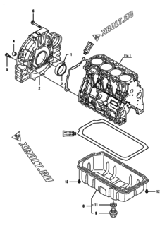  Двигатель Yanmar 4TNV94L-ZWHB, узел -  Маховик с кожухом и масляным картером 