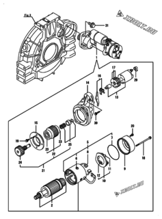  Двигатель Yanmar 4TNV94L-ZWHB, узел -  Стартер 