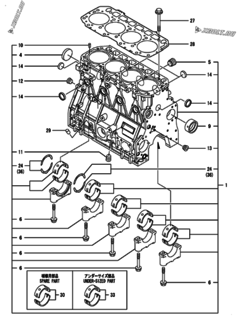  Двигатель Yanmar 4TNV94L-ZWHBW, узел -  Блок цилиндров 