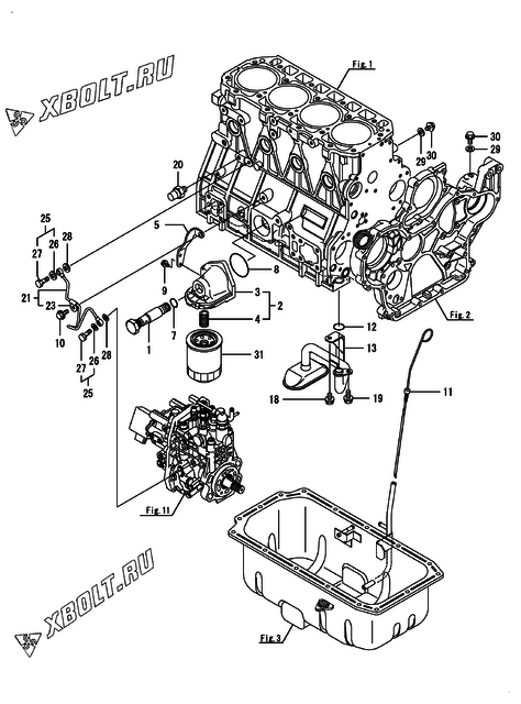  Система смазки двигателя Yanmar 4TNV94L-ZWHBW