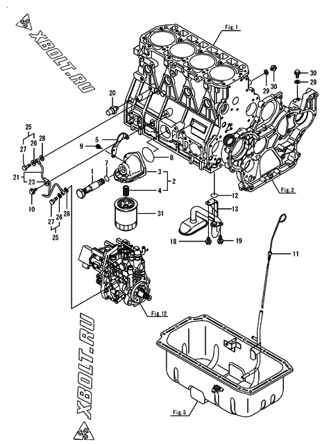  Система смазки двигателя Yanmar 4TNV98-AVHBW