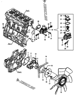  Двигатель Yanmar 4TNV98-AVHBW, узел -  Система водяного охлаждения 