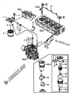  Двигатель Yanmar 4TNV98-ZNNA, узел -  Топливопровод 
