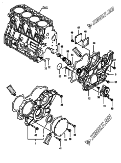  Двигатель Yanmar 4TNV98T-SIK, узел -  Корпус редуктора 