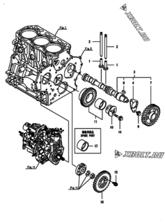  Двигатель Yanmar 3TNV88-BQIKA1, узел -  Распредвал и приводная шестерня 