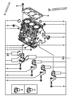  Двигатель Yanmar 3TNV88-BPHBB, узел -  Блок цилиндров 