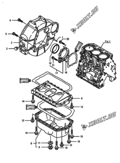  Двигатель Yanmar 3TNV88-BPHBB, узел -  Маховик с кожухом и масляным картером 