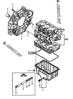  Двигатель Yanmar 3TNM68-ASGS, узел -  Маховик с кожухом и масляным картером 