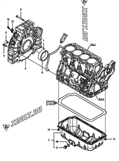  Двигатель Yanmar 4TNV98CT-WTB, узел -  Маховик с кожухом и масляным картером 