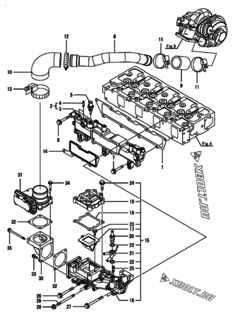  Двигатель Yanmar 4TNV98CT-WTB, узел -  Впускной коллектор 