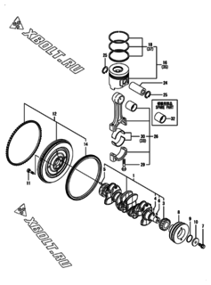  Двигатель Yanmar 4TNV98CT-WTBZ, узел -  Коленвал и поршень 
