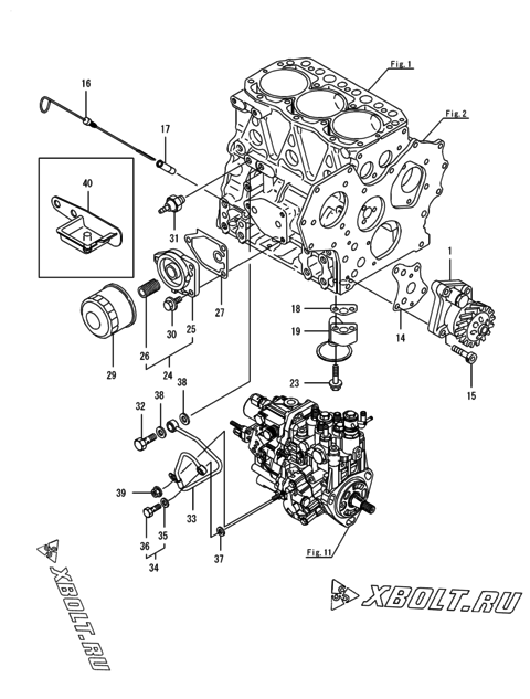  Система смазки двигателя Yanmar 3TNV82A-BPYBC