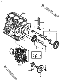  Двигатель Yanmar 3TNV88F-ESIK, узел -  Распредвал и приводная шестерня 