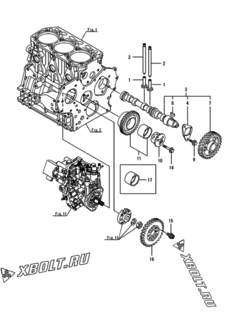  Двигатель Yanmar 3TNV88-ESIK, узел -  Распредвал и приводная шестерня 