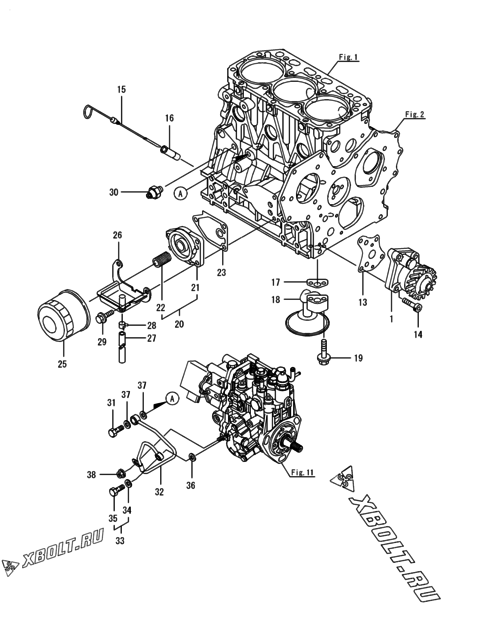  Система смазки двигателя Yanmar 3TNV88-ESIK