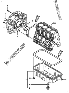  Двигатель Yanmar 4TNV94L-XDB24, узел -  Маховик с кожухом и масляным картером 