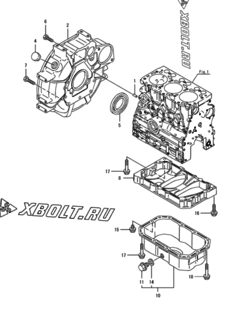  Двигатель Yanmar 3TNV76-DWM, узел -  Маховик с кожухом и масляным картером 