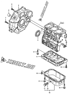  Двигатель Yanmar 3TNV76-DTE, узел -  Крепежный фланец и масляный картер 