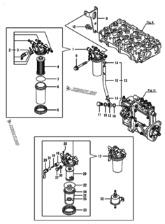  Двигатель Yanmar 3TNV76-DTE, узел -  Топливный фильтр 