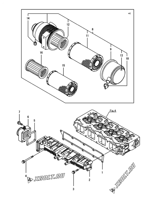  Впускной коллектор и воздушный фильтр двигателя Yanmar 4TNV94L-BVSU