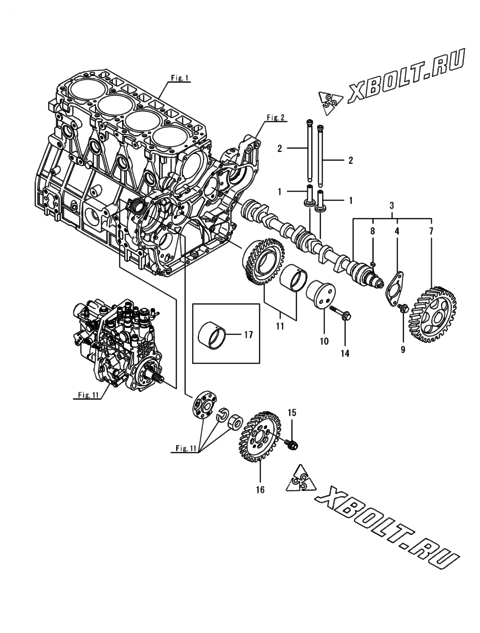  Распредвал и приводная шестерня двигателя Yanmar 4TNV94L-BVSU