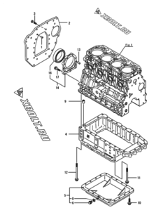  Двигатель Yanmar 4TNV88-BLCR, узел -  Крепежный фланец и масляный картер 