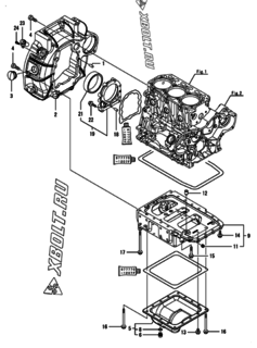  Двигатель Yanmar 3TNV88C-KKTF, узел -  Маховик с кожухом и масляным картером 