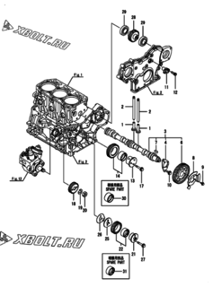  Двигатель Yanmar 3TNV88C-KKTF, узел -  Распредвал и приводная шестерня 