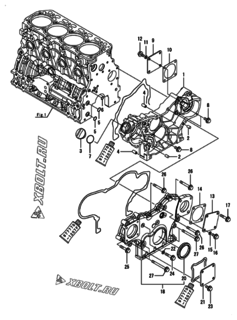  Двигатель Yanmar 4TNV88C-KKTF, узел -  Корпус редуктора 