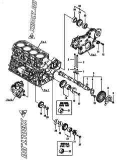  Двигатель Yanmar 4TNV88C-KKTF, узел -  Распредвал и приводная шестерня 