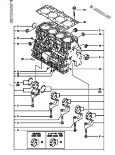  Двигатель Yanmar 4TNV86CT-KKTF, узел -  Блок цилиндров 