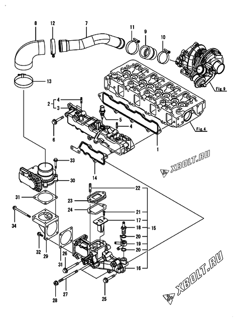  Впускной коллектор двигателя Yanmar 4TNV86CT-KKTF