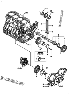  Двигатель Yanmar 4TNV94HT-ZSKTC, узел -  Распредвал и приводная шестерня 
