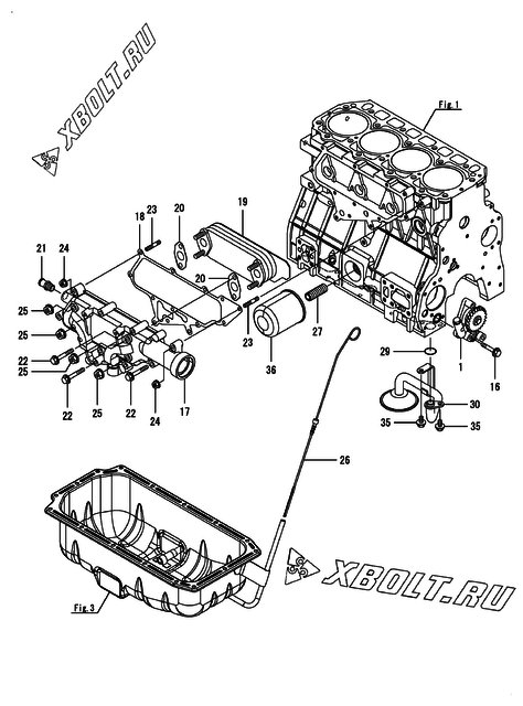  Система смазки двигателя Yanmar 4TNV94HT-ZSKTC