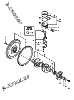  Двигатель Yanmar 3TNM72-BKK, узел -  Коленвал и поршень 