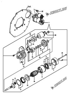  Двигатель Yanmar 3TNM72-BKK, узел -  Стартер 