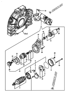  Двигатель Yanmar 4TNV98T-ZXWZP, узел -  Стартер 