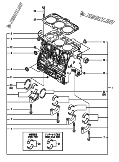  Двигатель Yanmar 3TNV80F-SNHB, узел -  Блок цилиндров 