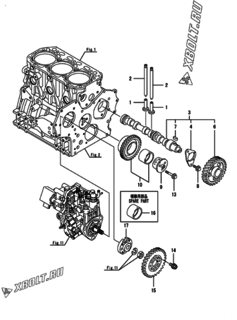  Двигатель Yanmar 3TNV88-EPHB, узел -  Распредвал и приводная шестерня 