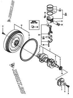  Двигатель Yanmar 3TNM72-HHFCG, узел -  Коленвал и поршень 