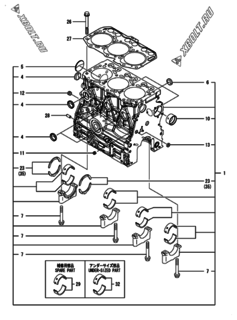  Двигатель Yanmar 3TNV80F-SDKTF, узел -  Блок цилиндров 