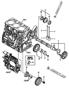  Двигатель Yanmar 3TNV80F-SDKTF, узел -  Распредвал и приводная шестерня 