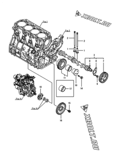  Двигатель Yanmar 4TNV94L-SWD, узел -  Распредвал и приводная шестерня 