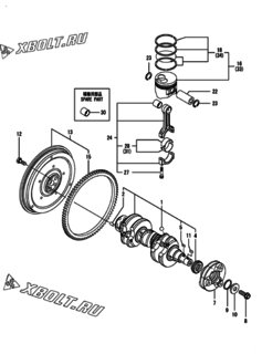  Двигатель Yanmar 3TNM74F-SAFS, узел -  Коленвал и поршень 