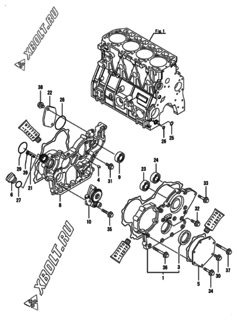  Двигатель Yanmar 4TNE98-BQSNMS, узел -  Корпус редуктора 